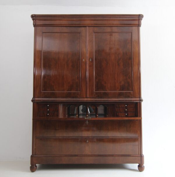 Biedermeier Mahagoni Kabinettschrank mit Sekretärklappe